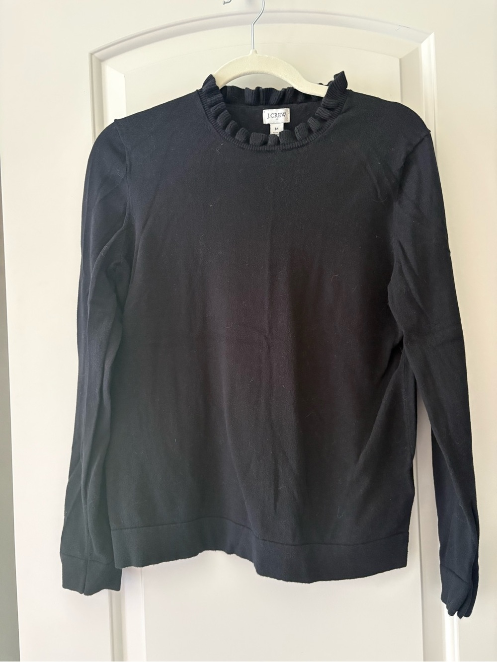 J. Crew Factory Black Ruffle-Trim Turtleneck Sweater